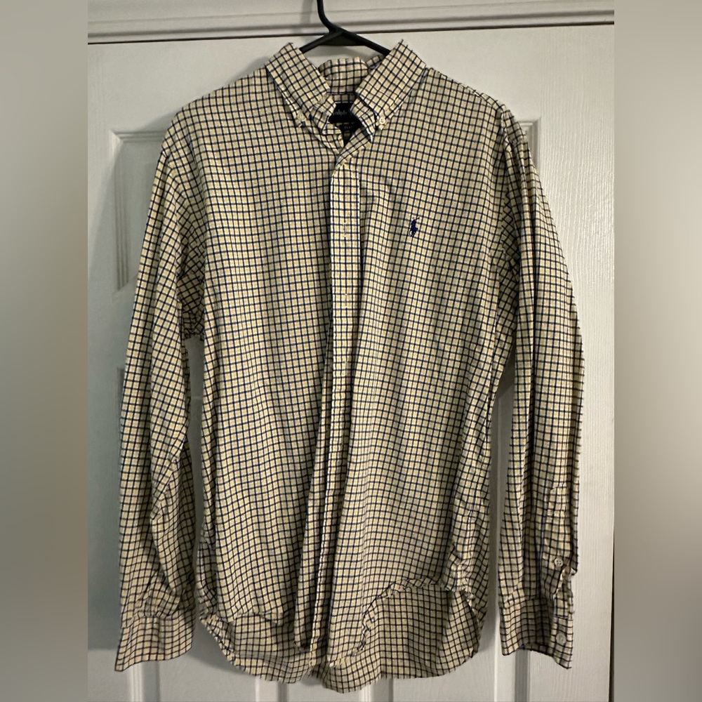 Men’s Polo RL - Blue and Yellow plaid button up - Size M